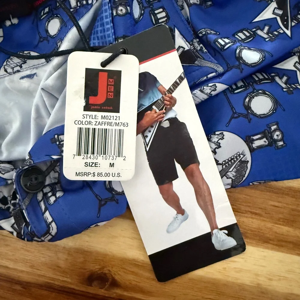 Jamie Sadock Polo Men Size M Zaffre Blue NWT Skull Guitar Rock Print M02121